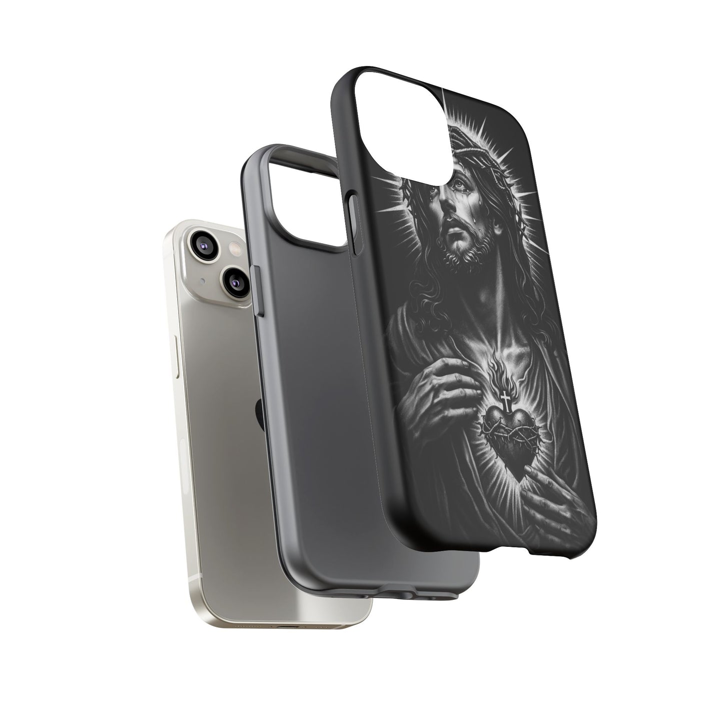 Jesus Sacred Heart Phone Case Black White Christian Faith Aesthetic