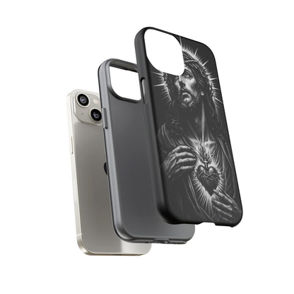 Jesus Sacred Heart Phone Case Black White Christian Faith Aesthetic