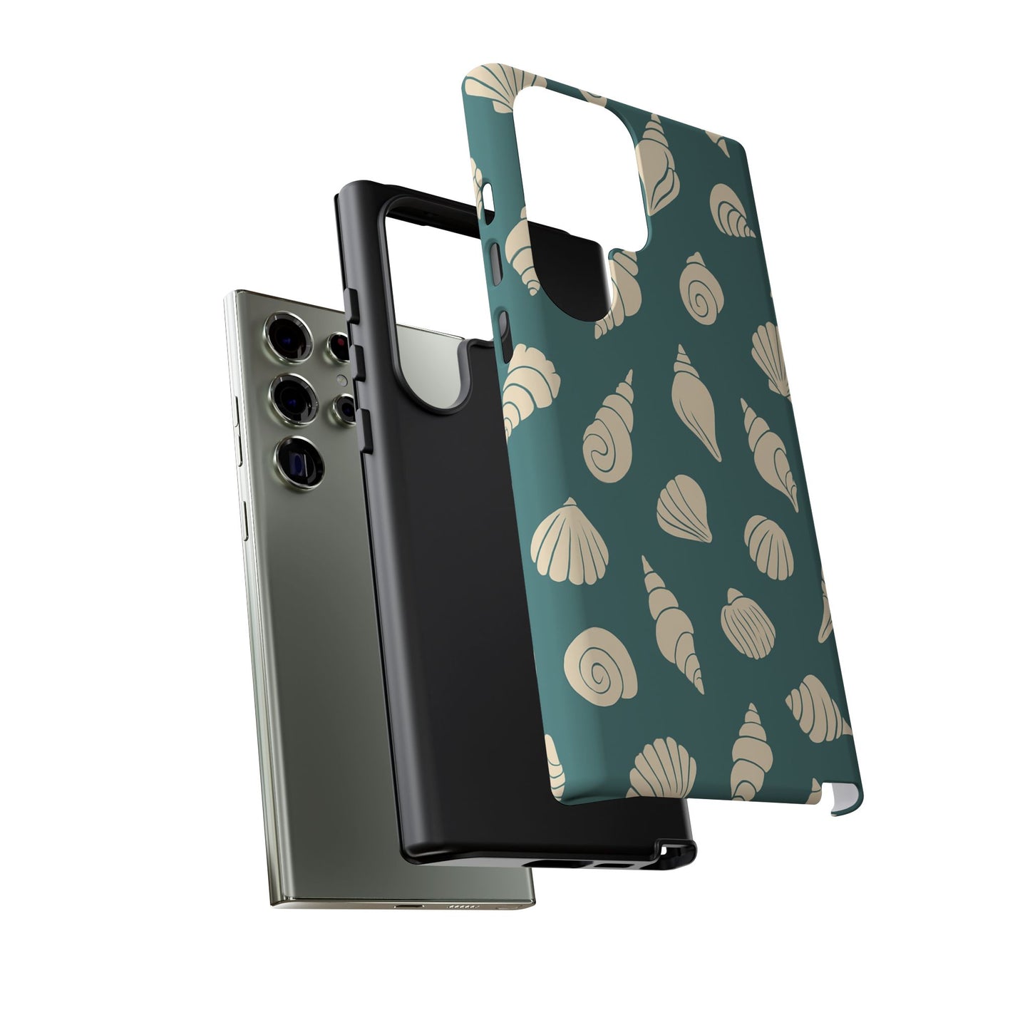 Seashell Pattern Phone Case | Teal Coastal Shells Tough Case for Iphone, Samsung Galaxy and Pixel