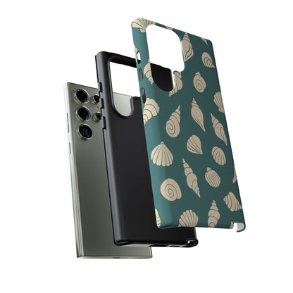 Seashell Pattern Phone Case | Teal Coastal Shells Tough Case for Iphone, Samsung Galaxy and Pixel