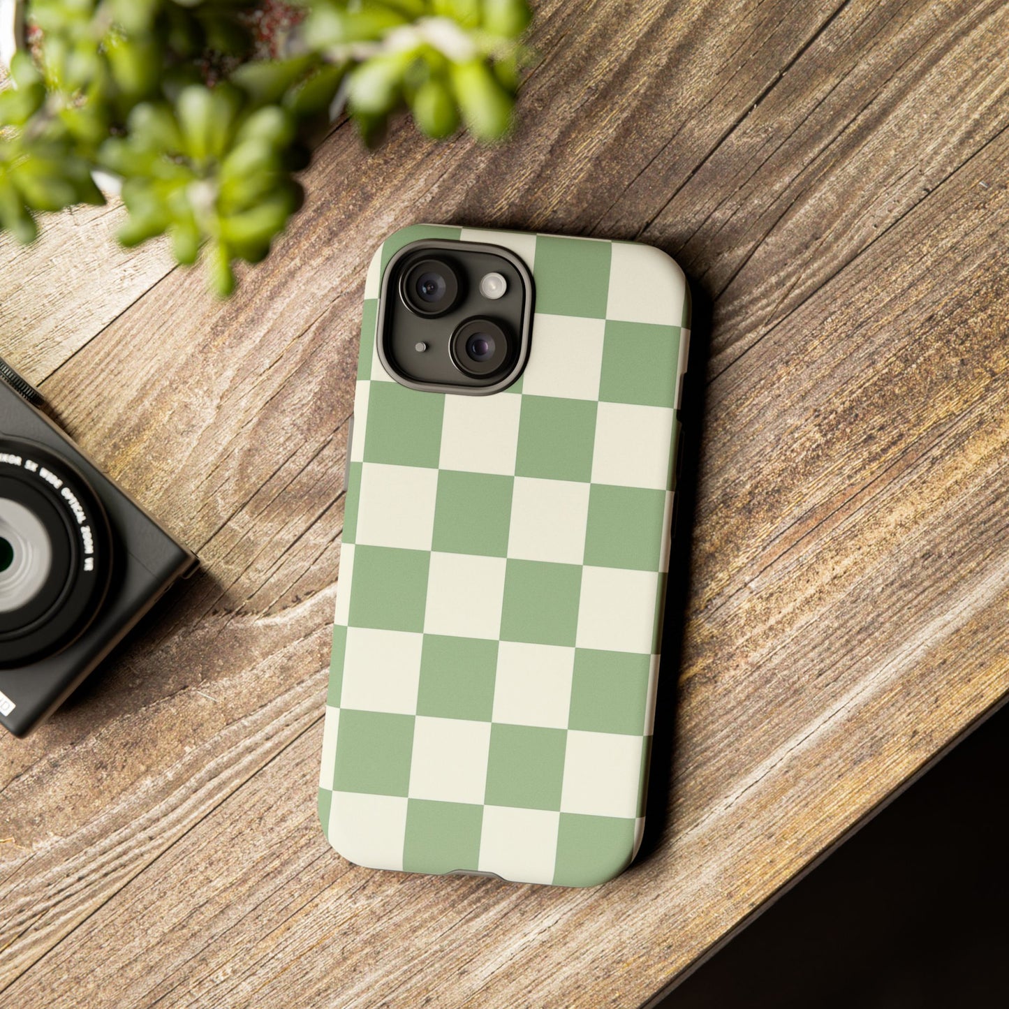 Sage Green Checkerboard Phone Case | Minimal Aesthetic Checkered iPhone & Samsung Tough Case