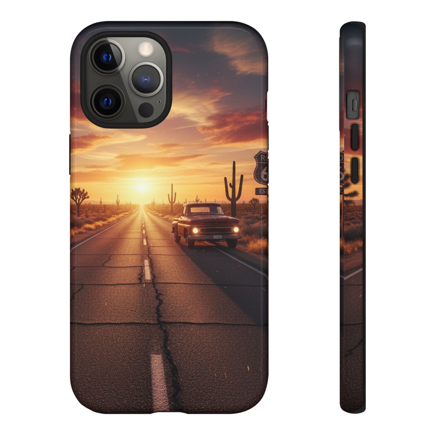 Route 66 Sunset Desert Highway Phone Case – Road Trip Travel Aesthetic Tough Case