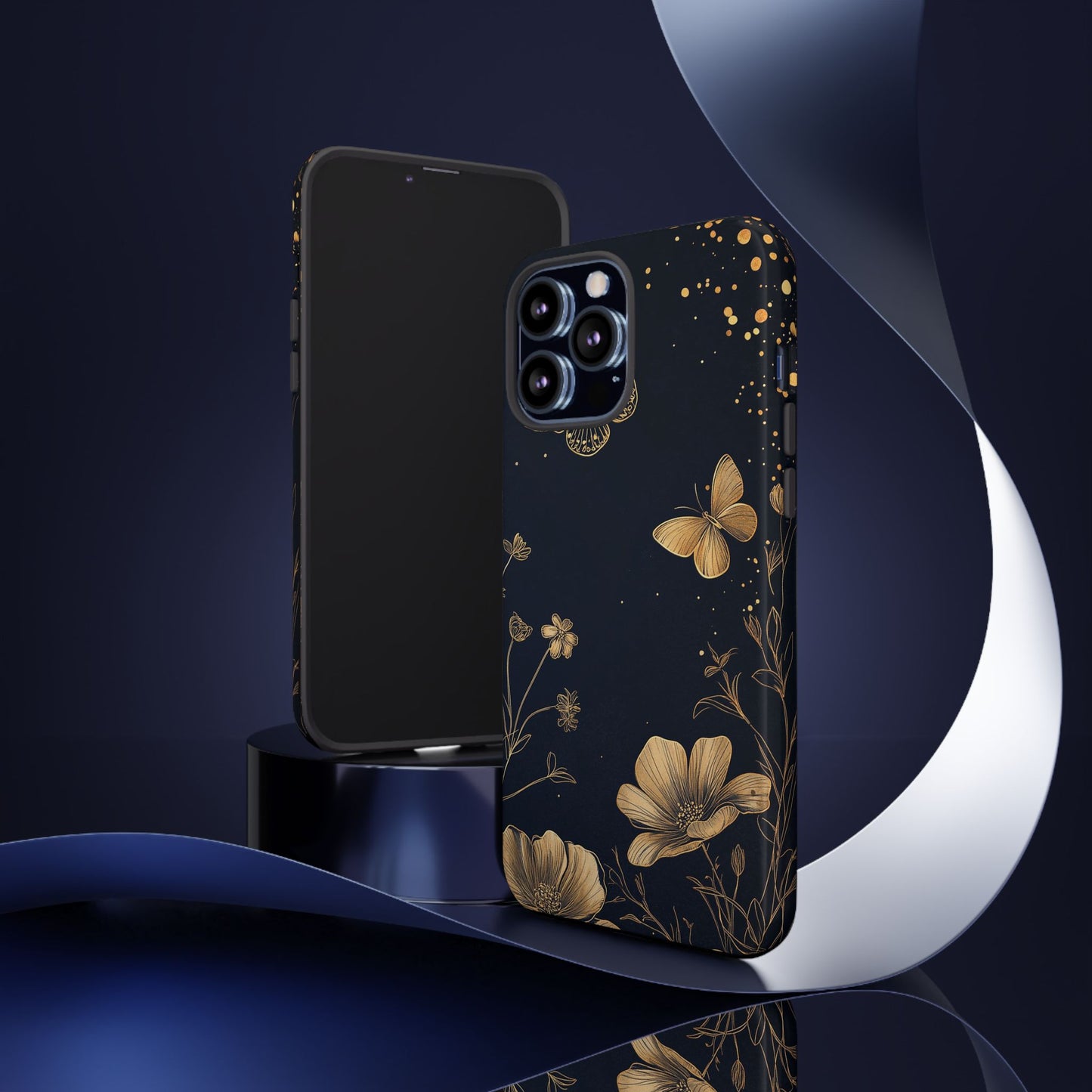 Gold Floral Butterfly Phone Case, Dark Aesthetic Botanical, Elegant Black Luxury iPhone Samsung Cover