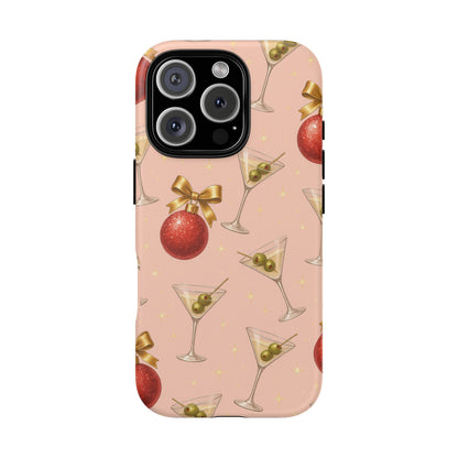 Cocktail Ornament Phone Case – Pink Martini & Cherry Pattern | Glossy or Matte for Iphone, Samsung Galaxy and Pixel