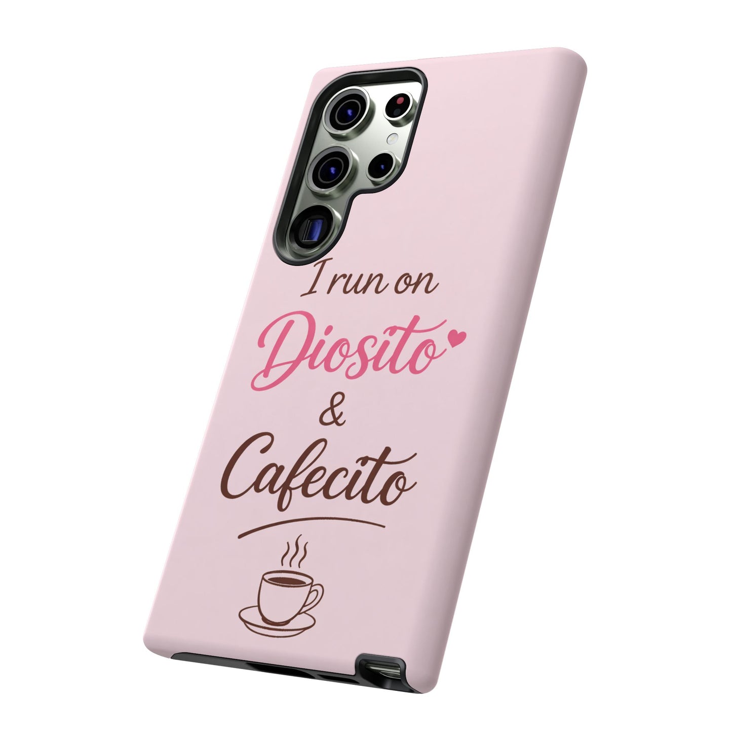 I Run on Diosito y Cafecito Phone Case, Pink Aesthetic Latina Faith Coffee Case, Girly Protective iPhone Samsung Cover