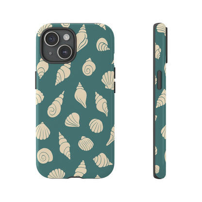 Seashell Pattern Phone Case | Teal Coastal Shells Tough Case for Iphone, Samsung Galaxy and Pixel