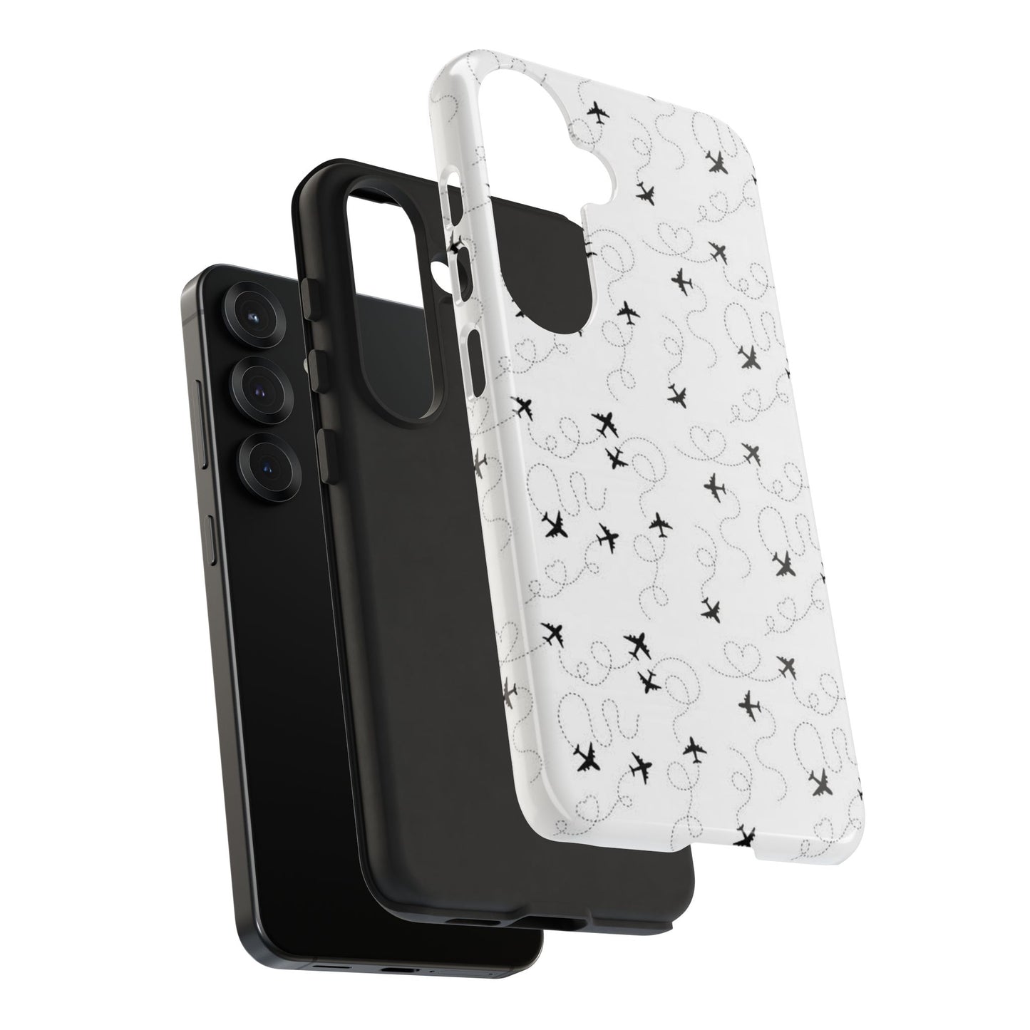 Minimal Paper Airplane Pattern Phone Case – Black White Aesthetic Tough Cover