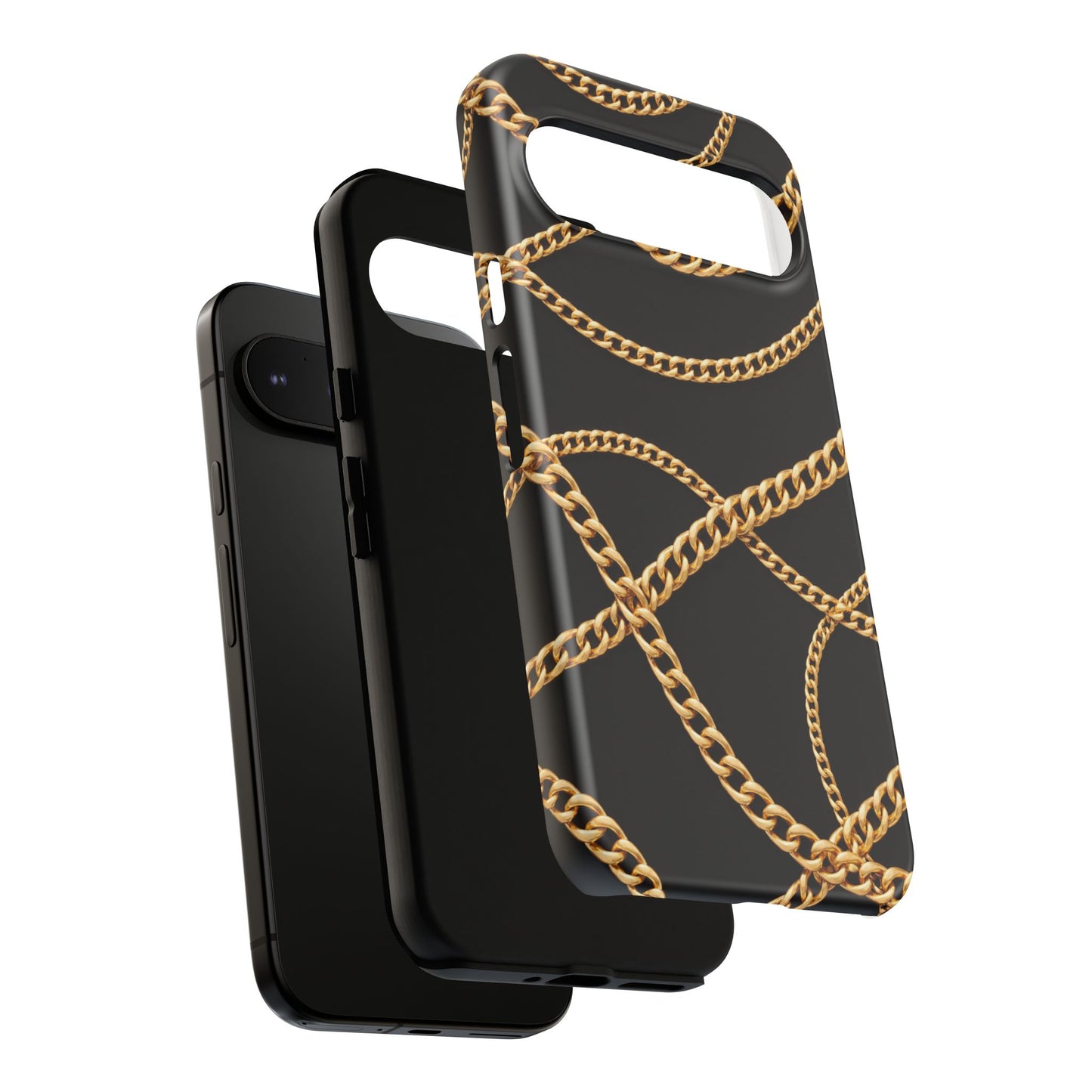 Luxury Gold Chain Phone Case – Black Designer Style Tough Protective Cover for Iphone, Samsung Galaxy and Pixel