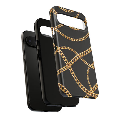 Luxury Gold Chain Phone Case – Black Designer Style Tough Protective Cover for Iphone, Samsung Galaxy and Pixel