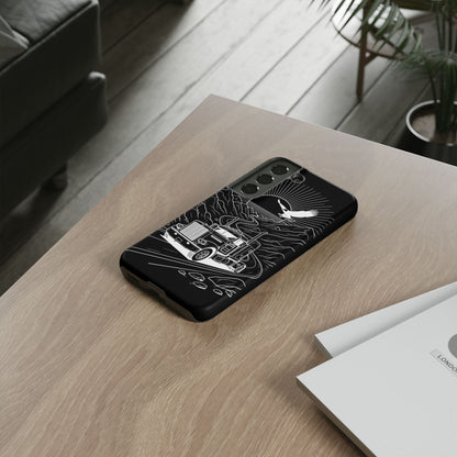 Trucker Highway Phone Case | Eagle & Mountain Line Art | Black Western Tough Case