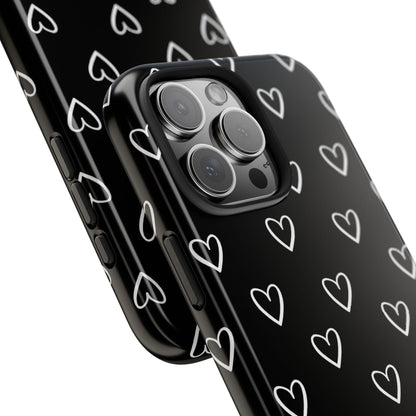 Doodle Heart Phone Case – Minimal Black & White Heart Pattern | Tough Protective Case