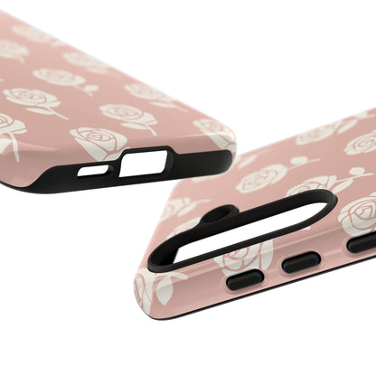 White Rose Pattern Tough Phone Case | Elegant Floral Aesthetic Case for Iphone, Samsung Galaxy and Pixel