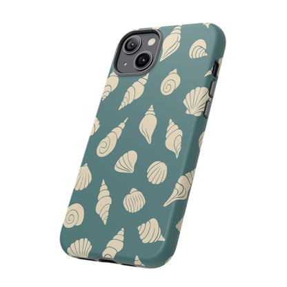Seashell Pattern Phone Case | Teal Coastal Shells Tough Case for Iphone, Samsung Galaxy and Pixel