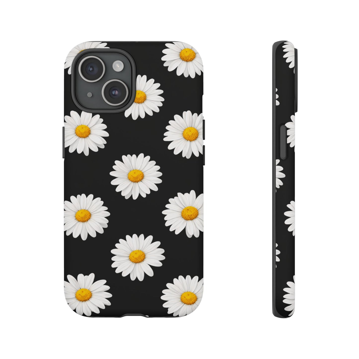 Black Daisy Floral Tough Phone Case – Cute Protective Cover for Iphone, Samsung Galaxy and Pixel