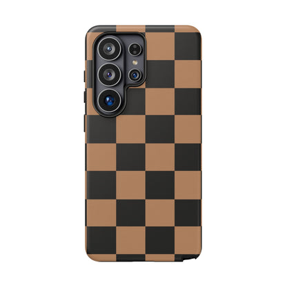 Brown Checkered Phone Case | Aesthetic Checkerboard iPhone & Samsung Tough Case