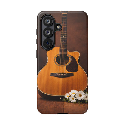 Acoustic Guitar Daisy Phone Case | Rustic Music Lover Tough Cover