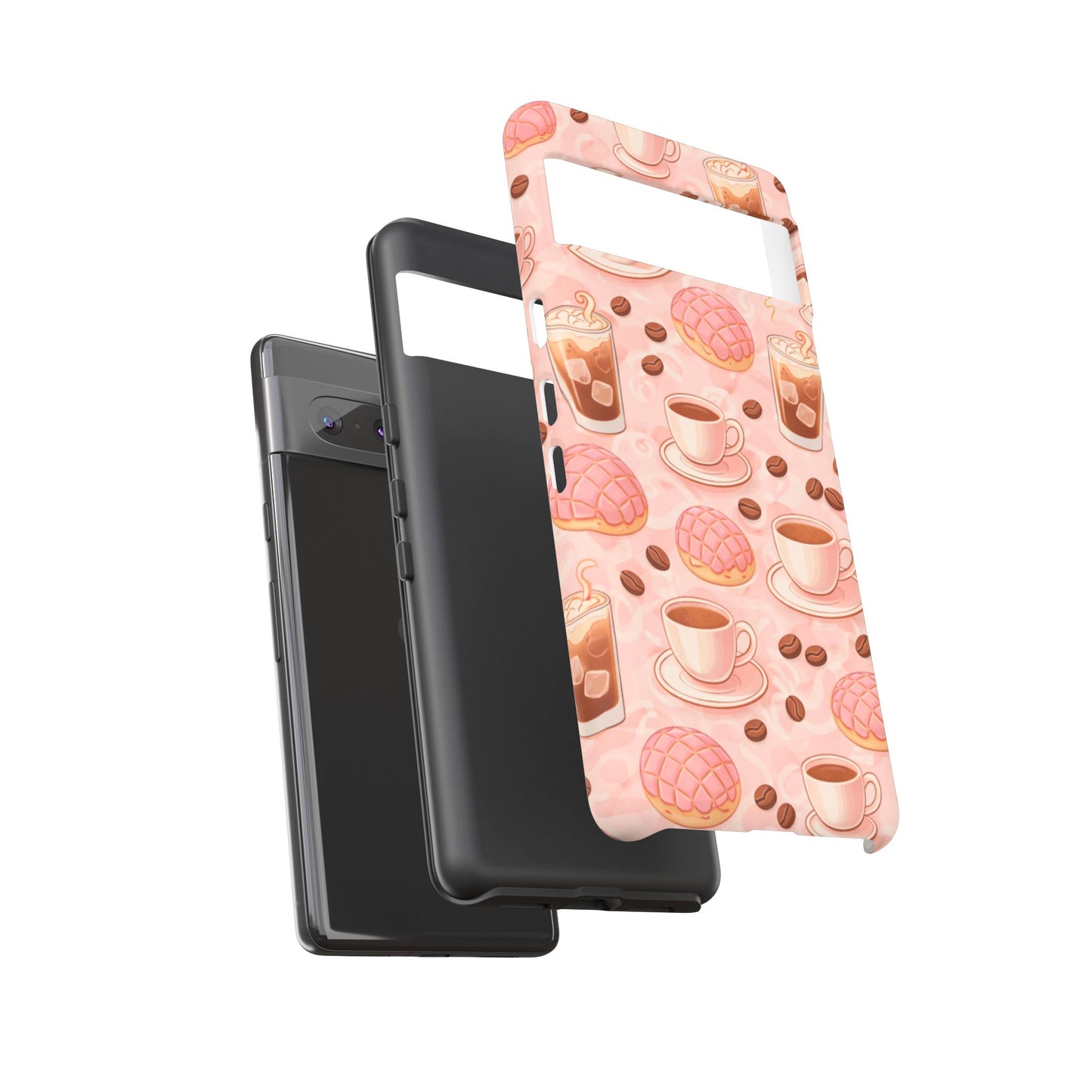 Cute Coffee & Pink Concha Phone Case – Coffee Lover Aesthetic Latte Pattern Tough Case