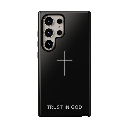 Trust in God Phone Case Minimal Cross Christian Black Tough Cover