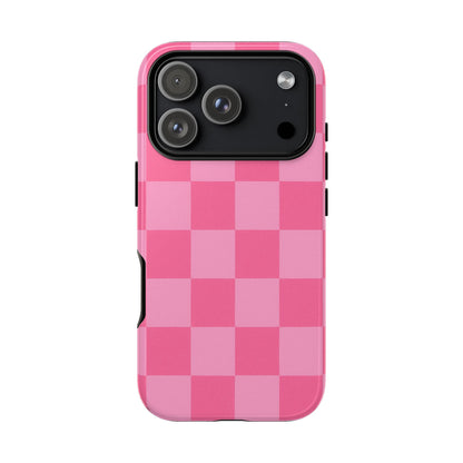 Pink Checkerboard Phone Case | Cute Aesthetic Checkered iPhone & Samsung Tough Case