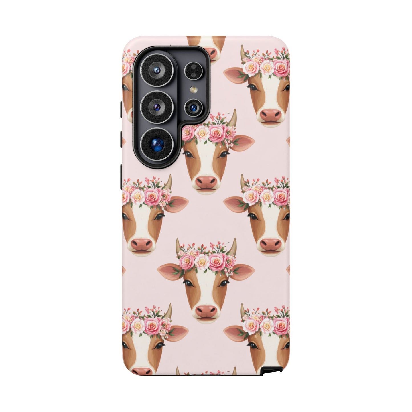 Floral Cow Phone Case – Cute Pink Cow Print Tough Protective Case for Iphone, Samsung Galaxy and Pixel