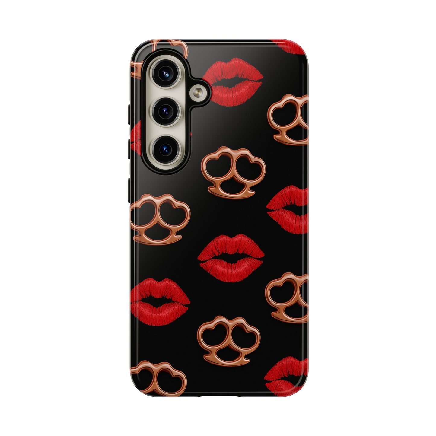 Red Lipstick & Knuckle Duster Phone Case | Bold Kiss Print Tough Protective Cover for Iphone, Samsung Galaxy and Pixel