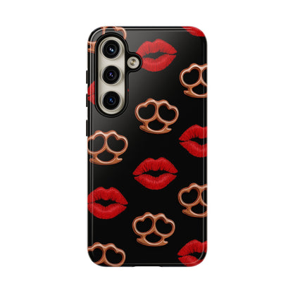 Red Lipstick & Knuckle Duster Phone Case | Bold Kiss Print Tough Protective Cover for Iphone, Samsung Galaxy and Pixel