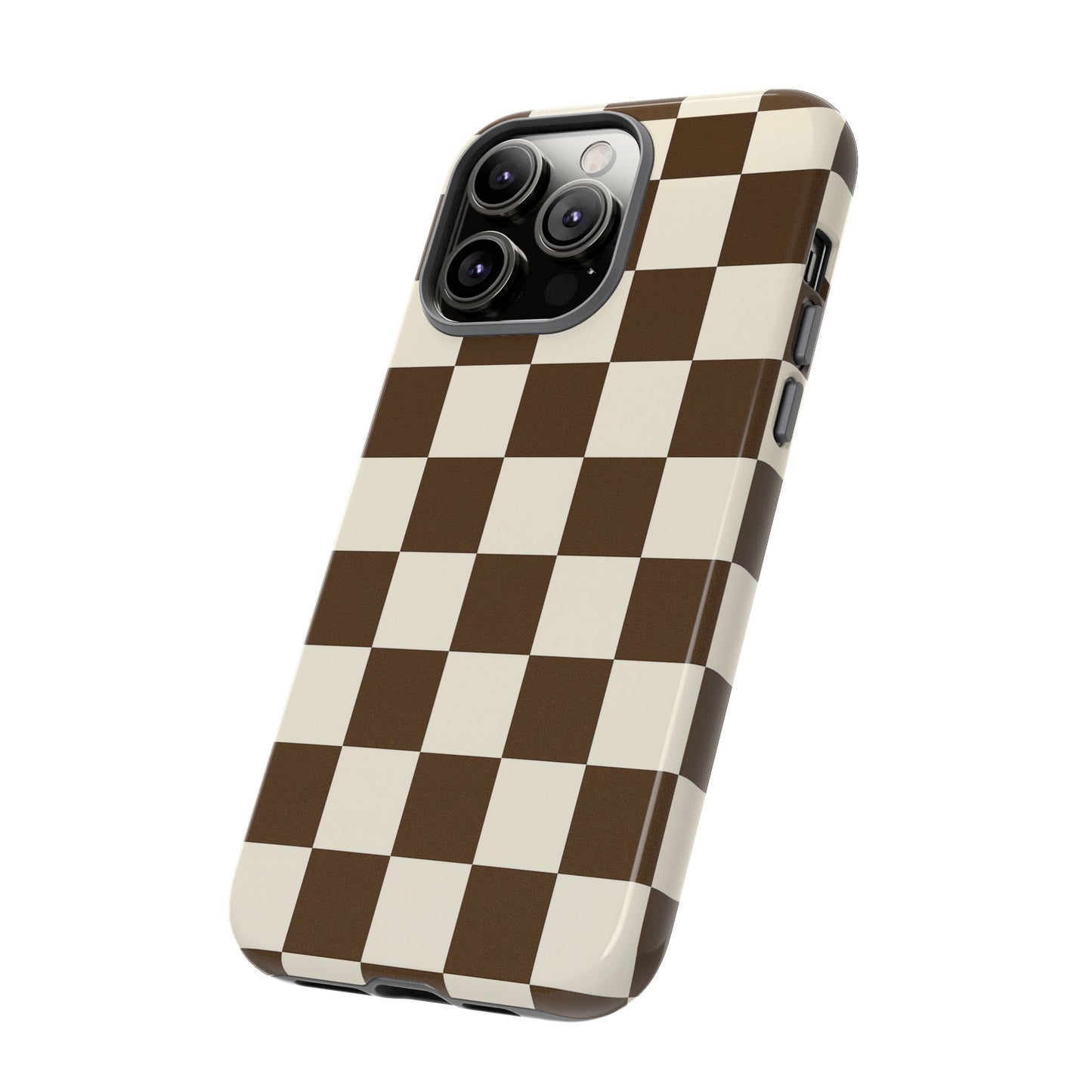 Mocha Checkerboard Phone Case | Neutral Aesthetic Checkered iPhone & Samsung Tough Case