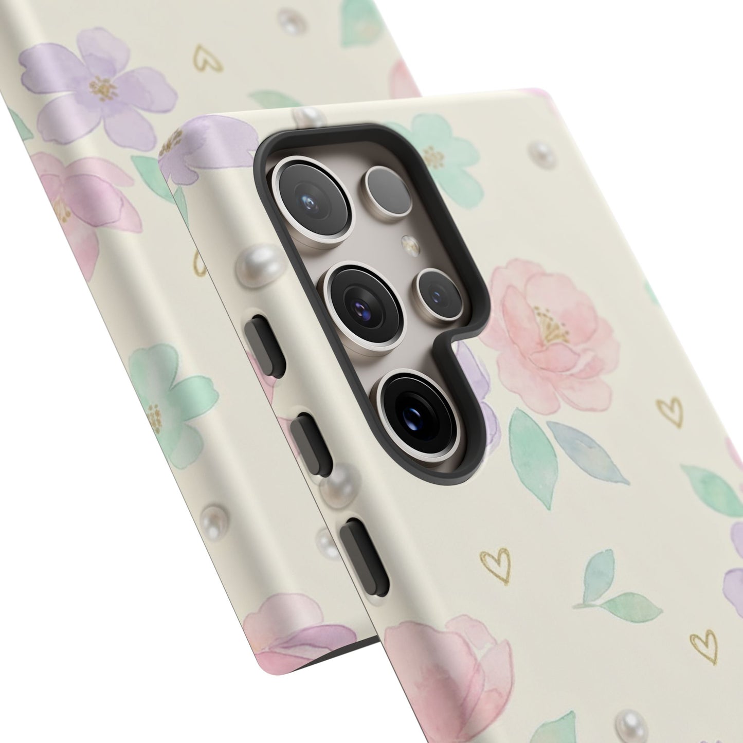 Pastel Floral Phone Case – Coquette Watercolor Flower Hearts Tough Case (iPhone, Samsung, Pixel)
