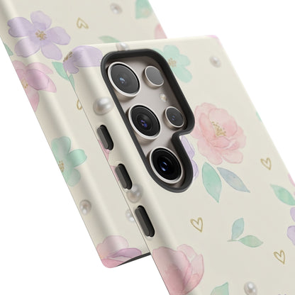 Pastel Floral Phone Case – Coquette Watercolor Flower Hearts Tough Case (iPhone, Samsung, Pixel)