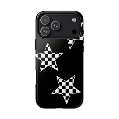 Checkered Star Tough Phone Case – Black Retro Graphic Protective Cover for Iphone, Samsung Galaxy and Pixel