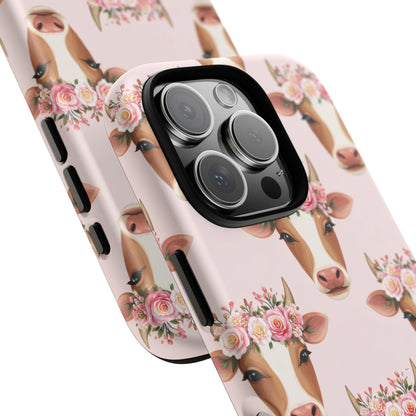 Floral Cow Phone Case – Cute Pink Cow Print Tough Protective Case for Iphone, Samsung Galaxy and Pixel