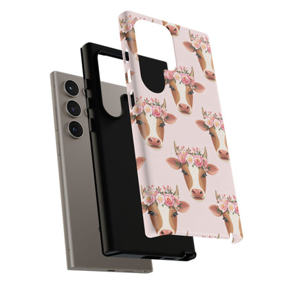 Floral Cow Phone Case – Cute Pink Cow Print Tough Protective Case for Iphone, Samsung Galaxy and Pixel