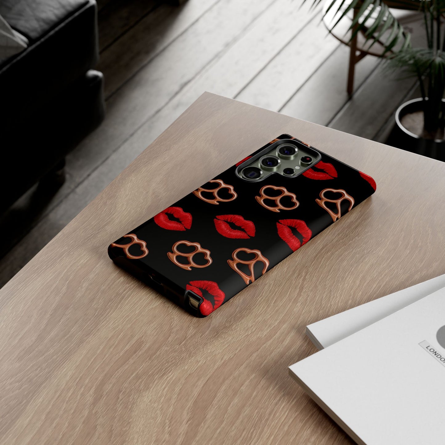 Red Lipstick & Knuckle Duster Phone Case | Bold Kiss Print Tough Protective Cover for Iphone, Samsung Galaxy and Pixel