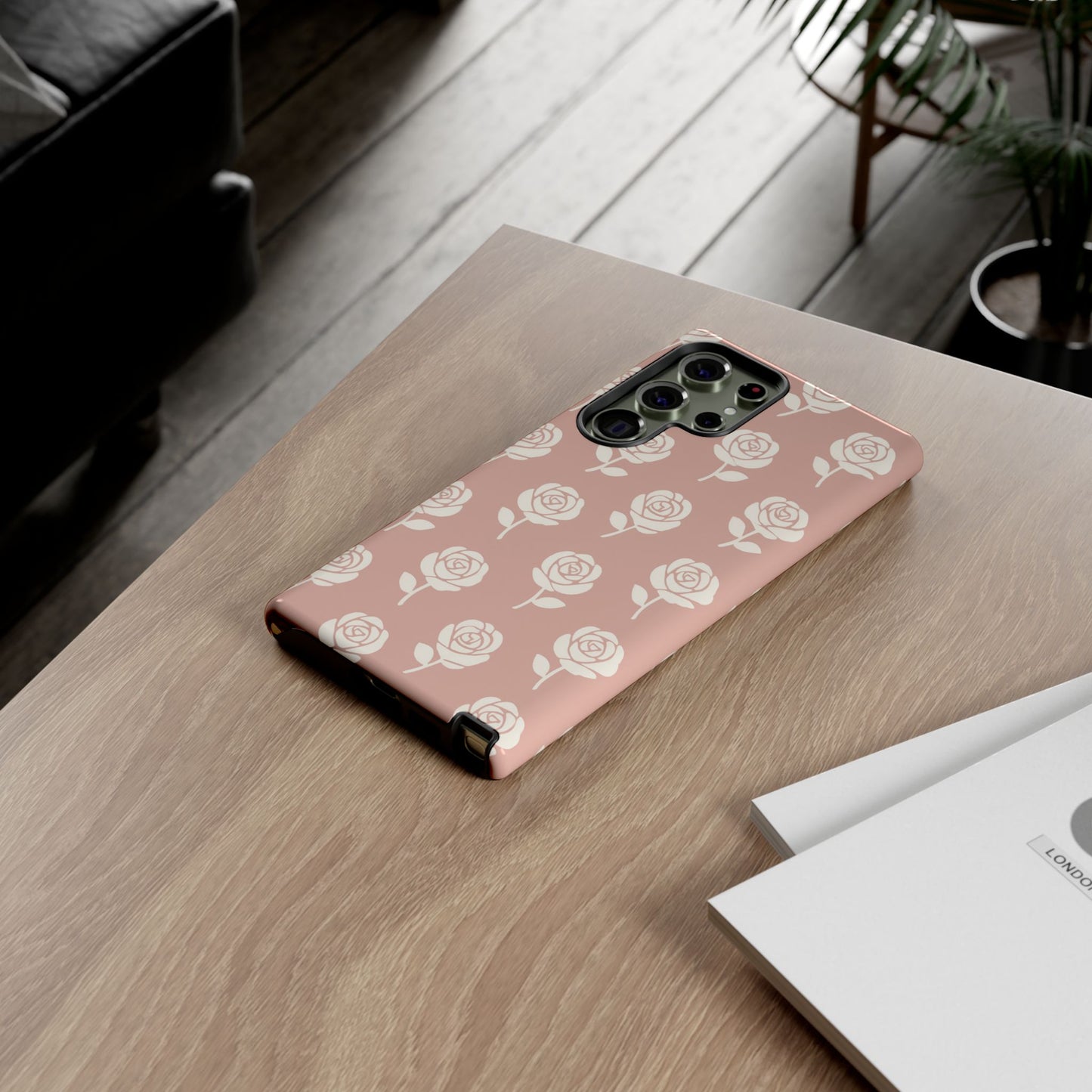 White Rose Pattern Tough Phone Case | Elegant Floral Aesthetic Case for Iphone, Samsung Galaxy and Pixel