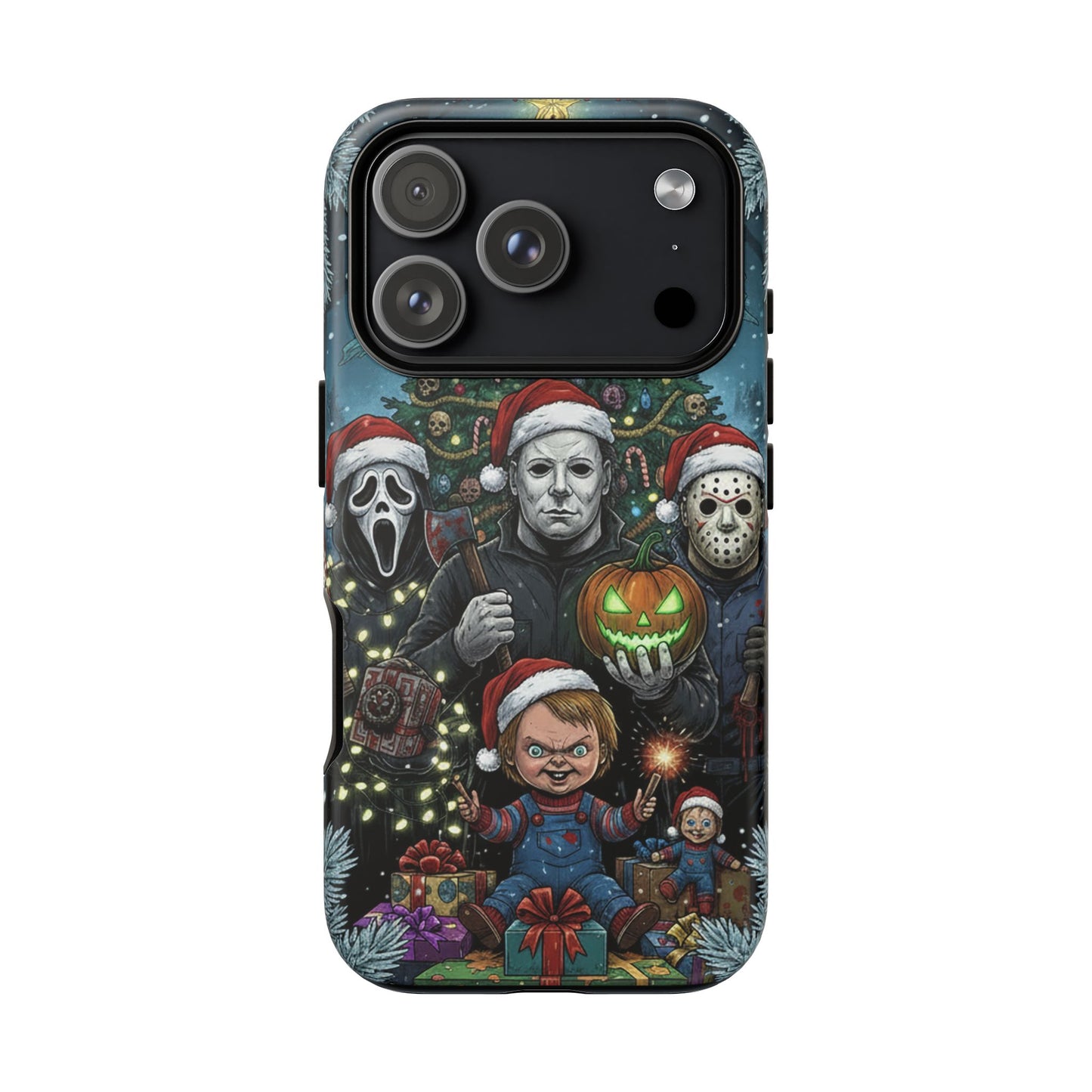 Christmas Horror Phone Case – Festive Slasher Collage Tough Case (iPhone, Samsung, Pixel)