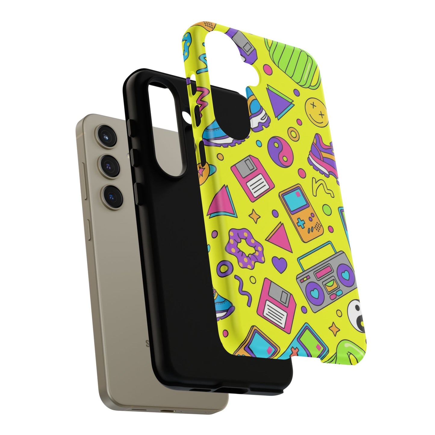 90s Retro Neon Phone Case – Y2K Nostalgia Colorful Icons Tough Protective Case