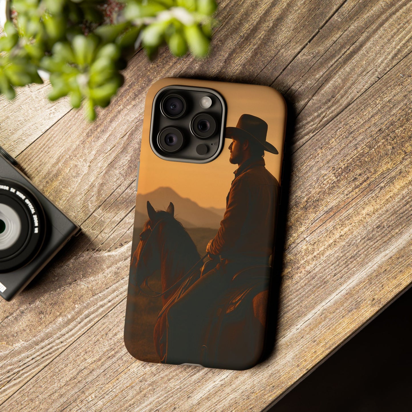 Western Cowboy Sunset Phone Case | Horse Rider Desert Aesthetic Tough Protective Case