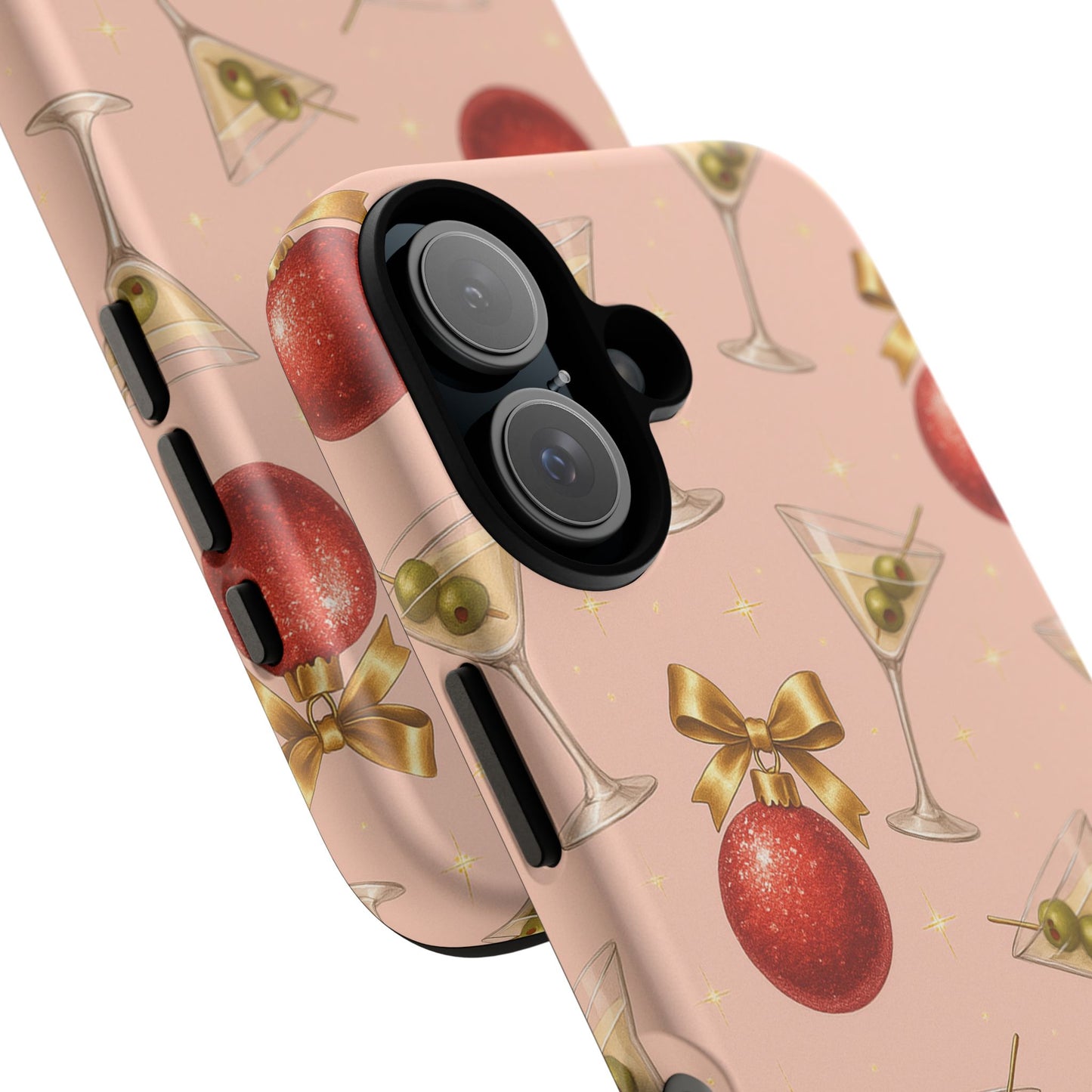 Cocktail Ornament Phone Case – Pink Martini & Cherry Pattern | Glossy or Matte for Iphone, Samsung Galaxy and Pixel