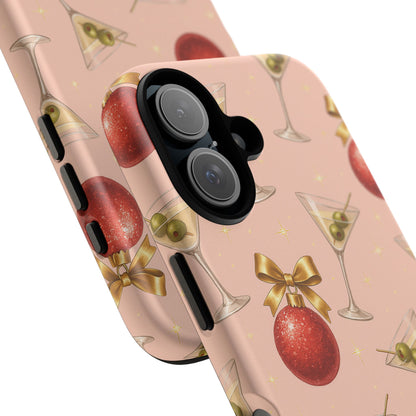 Cocktail Ornament Phone Case – Pink Martini & Cherry Pattern | Glossy or Matte for Iphone, Samsung Galaxy and Pixel