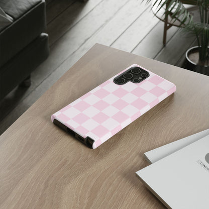 Light Pink Checkerboard Phone Case | Pastel Aesthetic Checkered iPhone & Samsung Tough Case