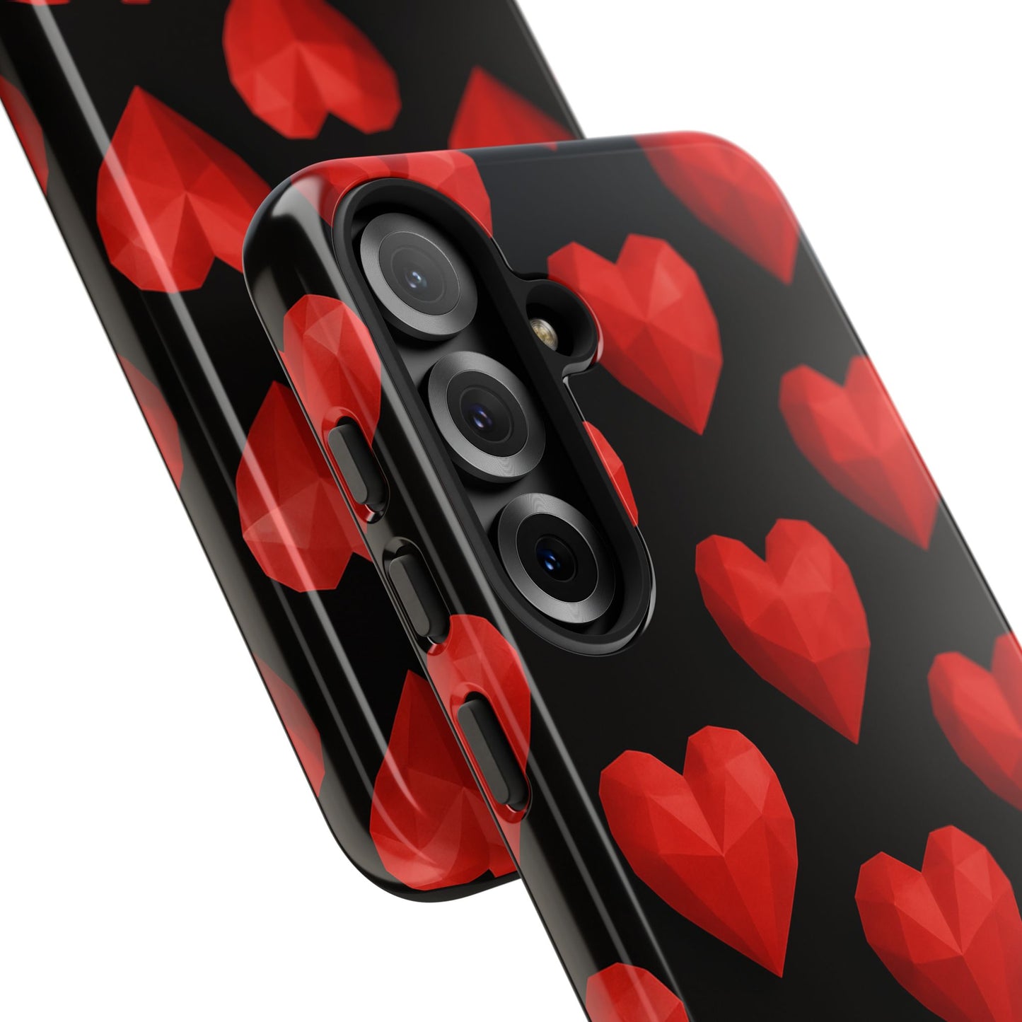 Red Heart Phone Case – Geometric Heart Pattern Tough Case (Black)