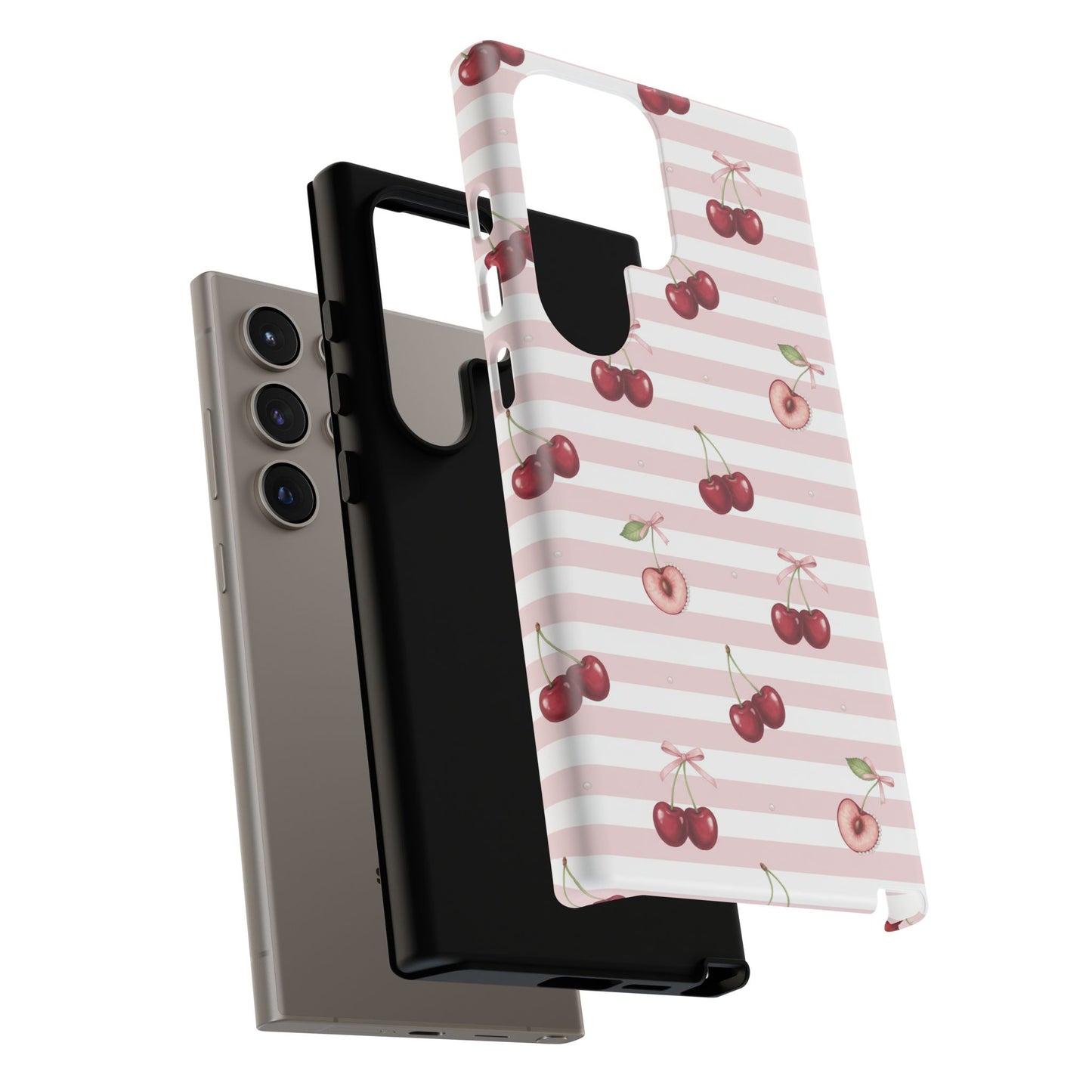 Pink Cherry Stripe Phone Case | Cute Coquette Aesthetic Protective Tough Case