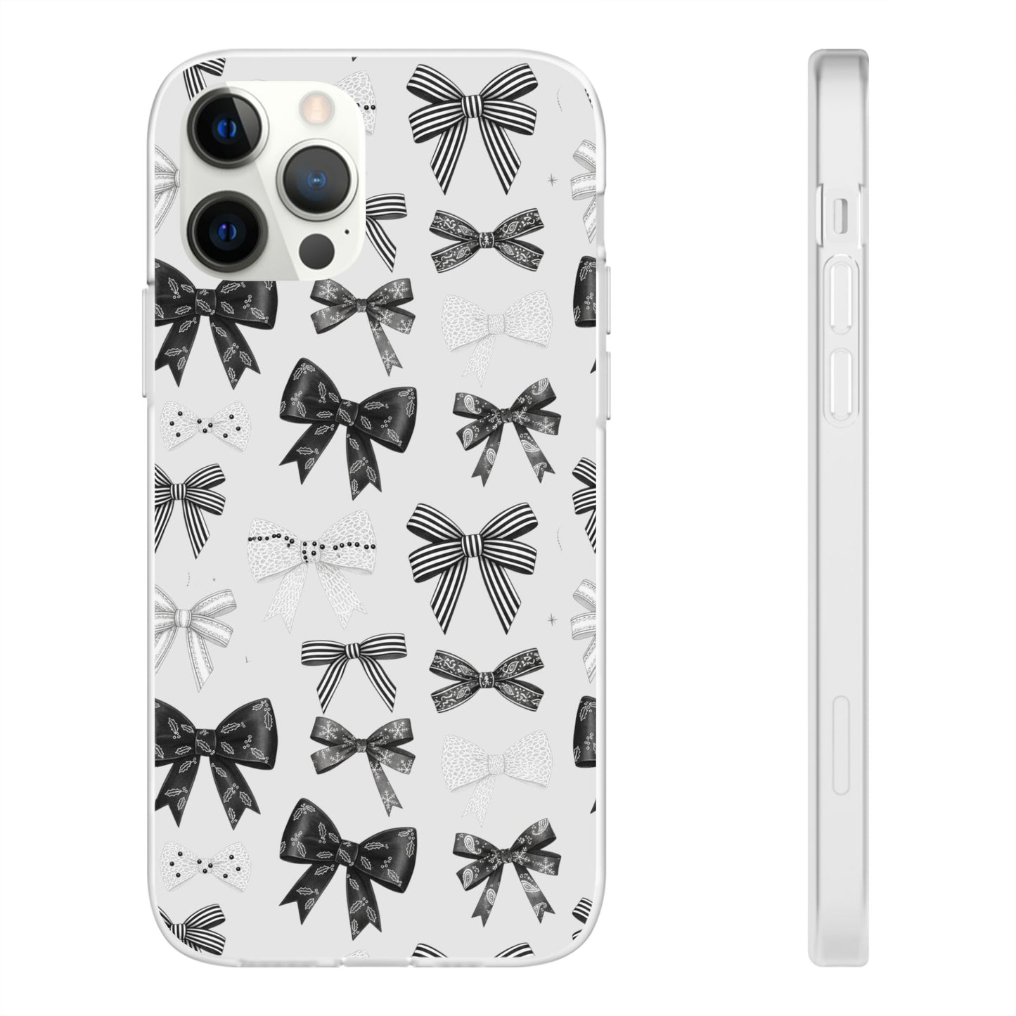 Black & White Bow Pattern Phone Case | Minimal Coquette Flexi Case