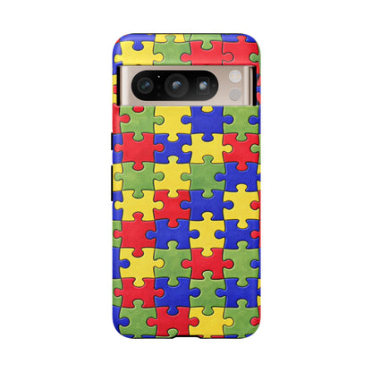 Colorful Puzzle Phone Case, Autism Awareness Jigsaw Design, Tough Protective Case, iPhone & Samsung Case, Vibrant Puzzle Pattern