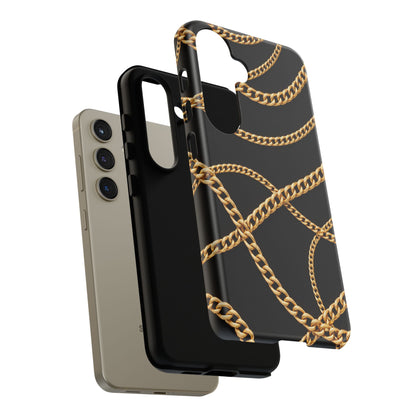 Luxury Gold Chain Phone Case – Black Designer Style Tough Protective Cover for Iphone, Samsung Galaxy and Pixel