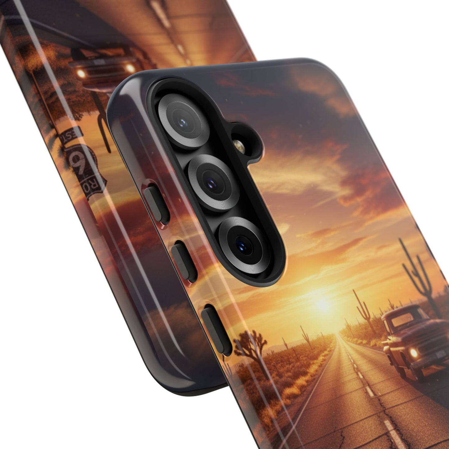 Route 66 Sunset Desert Highway Phone Case – Road Trip Travel Aesthetic Tough Case