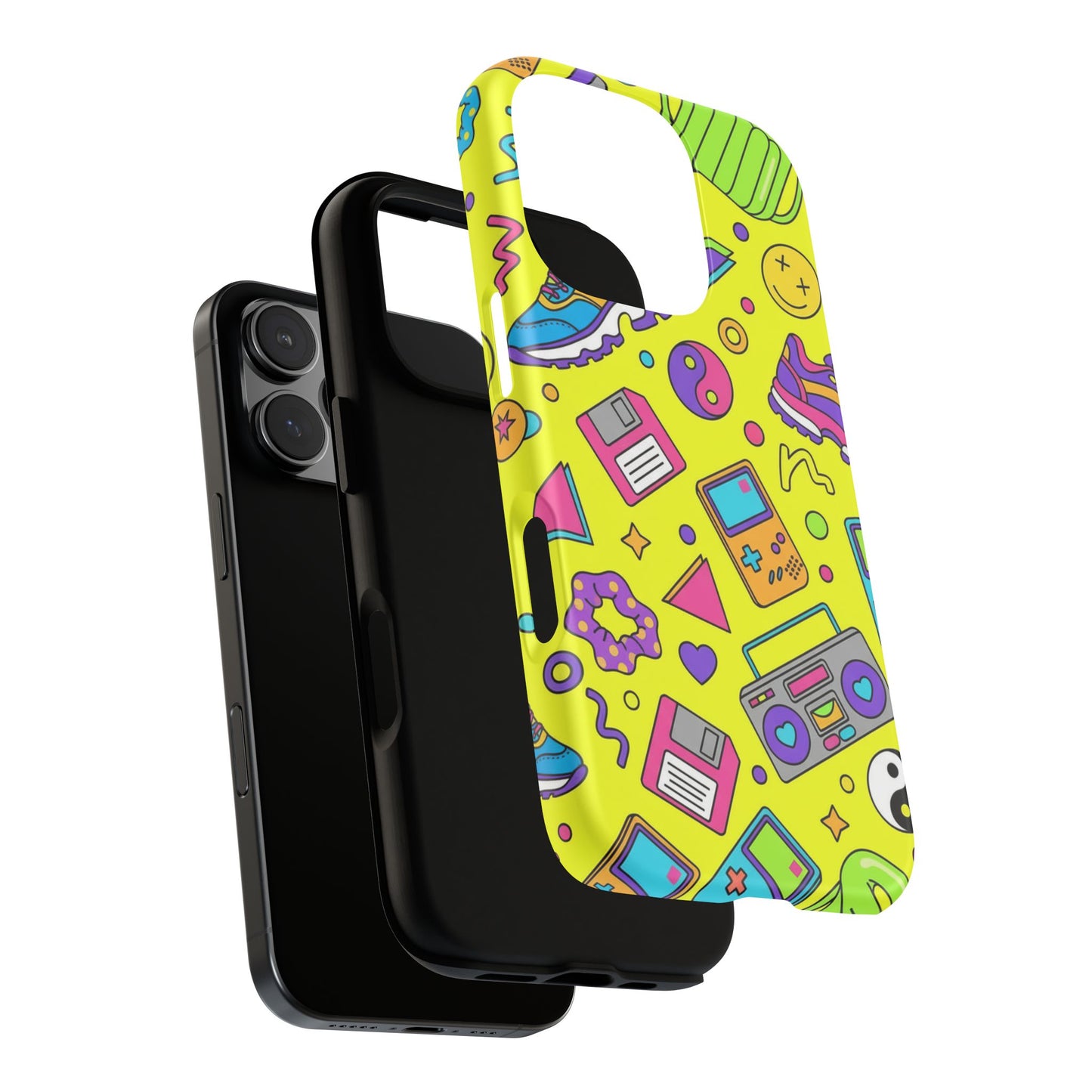 90s Retro Neon Phone Case – Y2K Nostalgia Colorful Icons Tough Protective Case