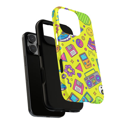 90s Retro Neon Phone Case – Y2K Nostalgia Colorful Icons Tough Protective Case