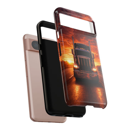 Big Rig Truck Phone Case Sunset Highway Semi Truck iPhone Samsung Cover