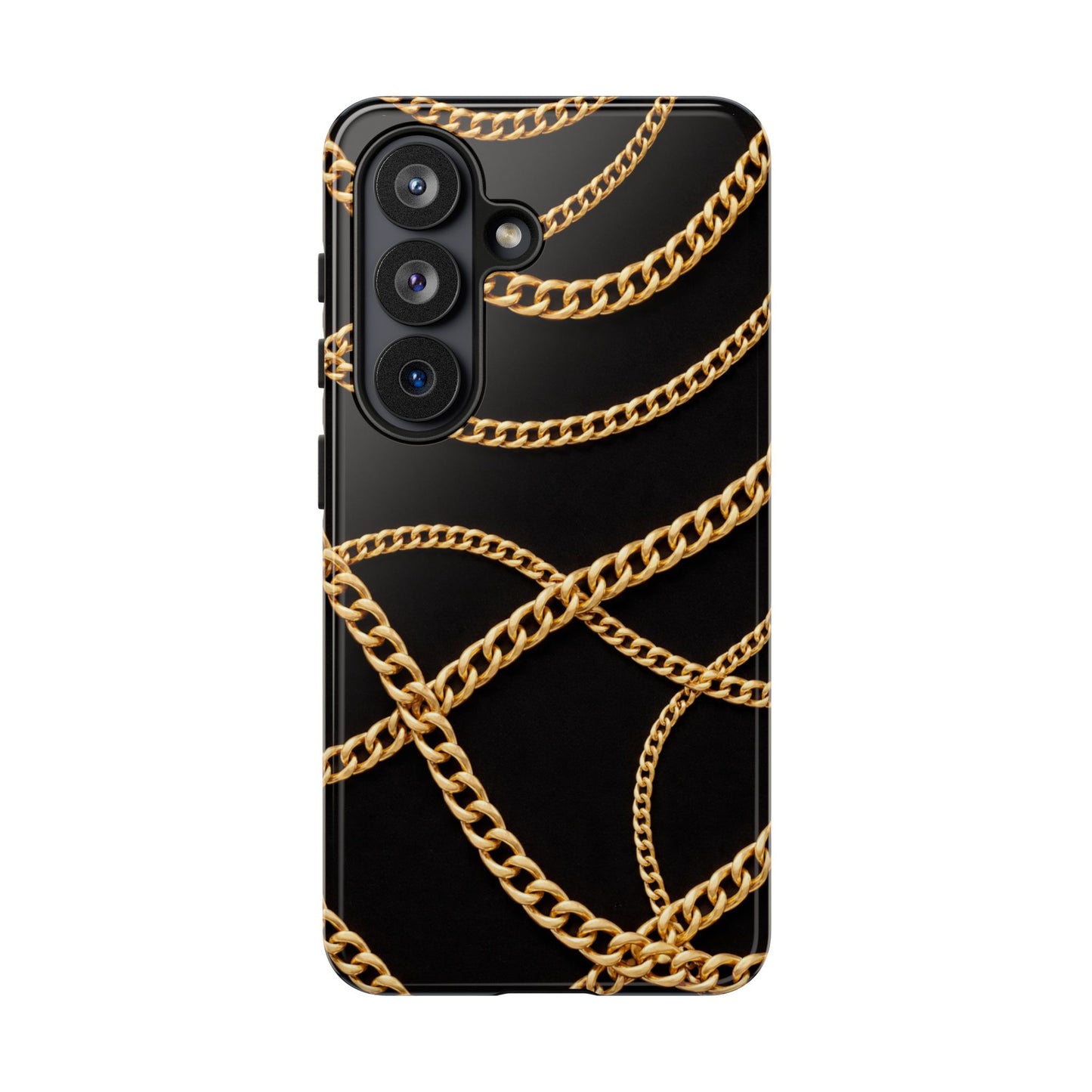 Luxury Gold Chain Phone Case – Black Designer Style Tough Protective Cover for Iphone, Samsung Galaxy and Pixel